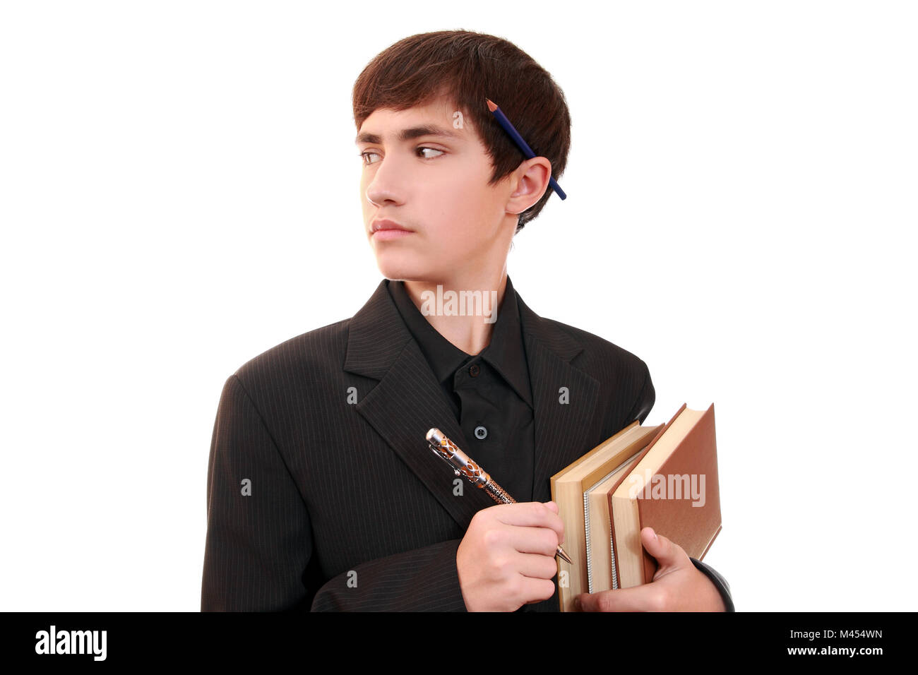 Portrait of a teenager, worried a good learning. Tired brooding look Stock Photo