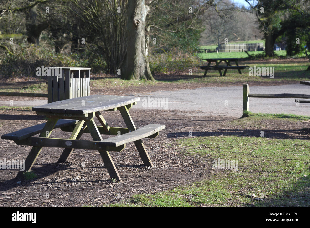 seating for cafe at newlands corner car park Stock Photo Alamy