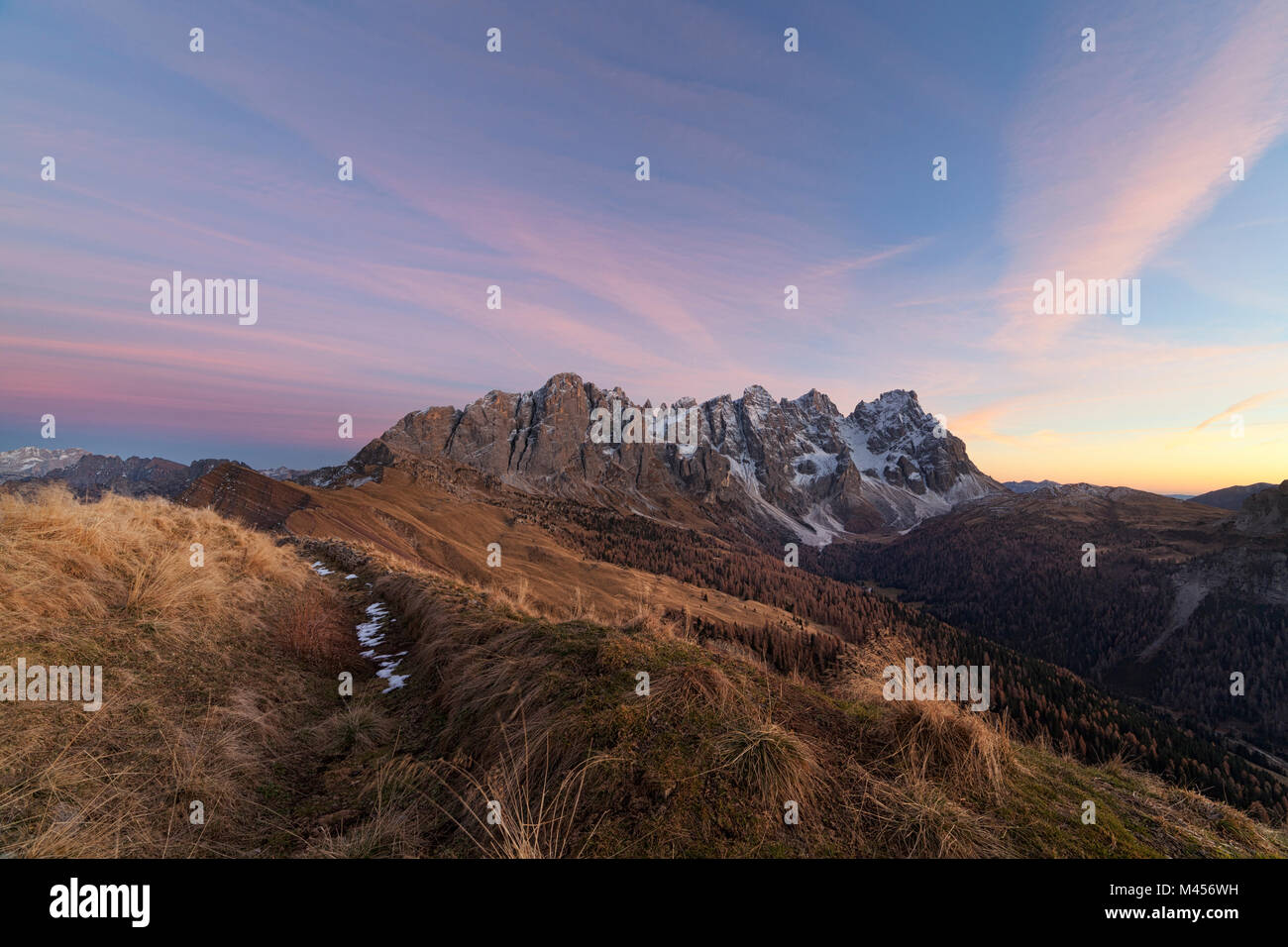 WWI trench on Venegia Mount, Pale di San Martino, Dolomites, Falcade, Belluno Province, Veneto, Italy Stock Photo