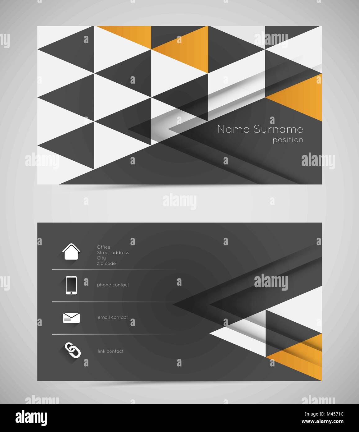 abstract business card template with triangles and shadows, icons Stock ...