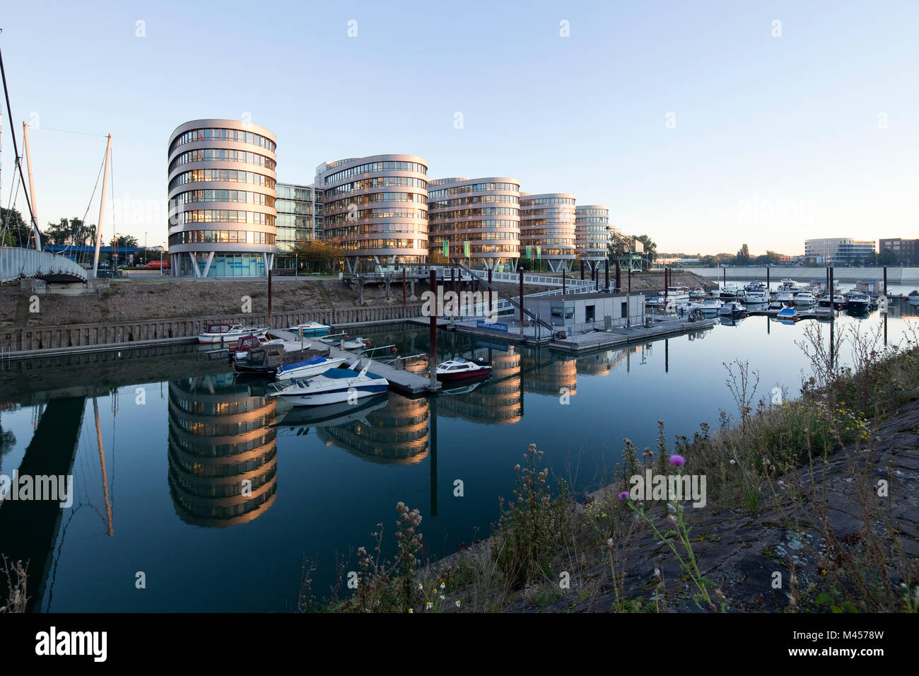 Office building 'Five Boats' at the inner harbour, Duisburg, Germany Stock Photo