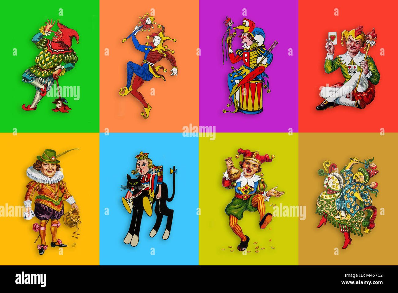 Eight card jokers in colorful rectangles Stock Photo Alamy