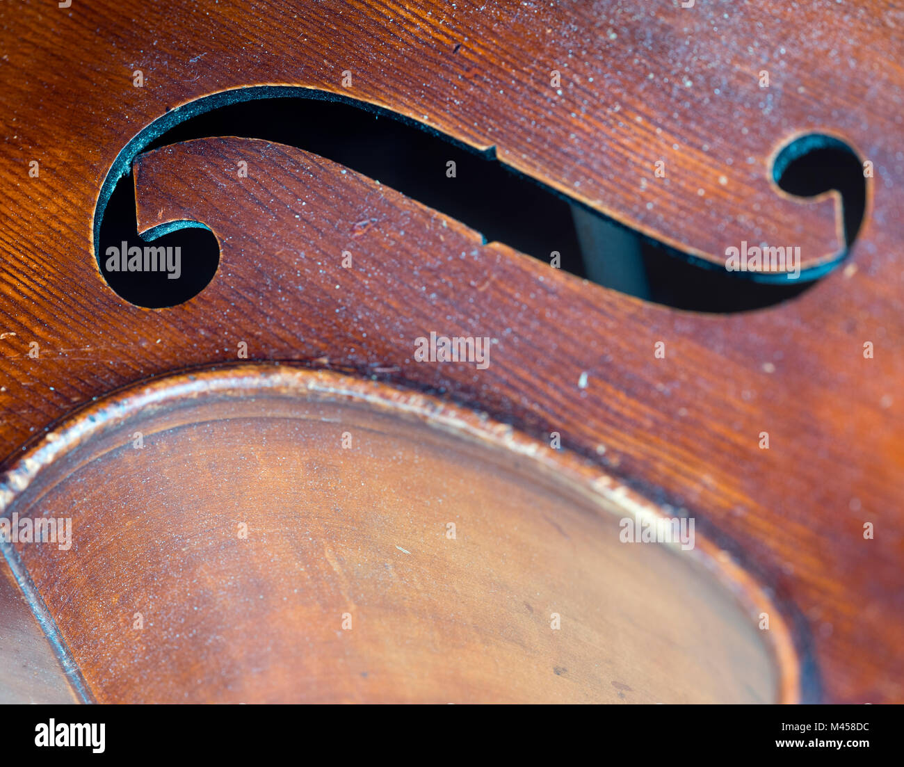 closeup of old double bass with f hole Stock Photo