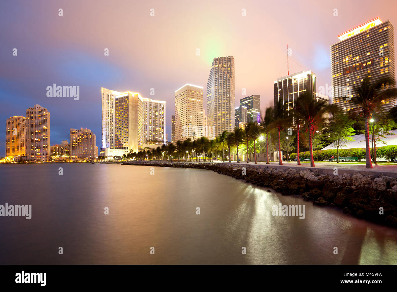 Skyline of city downtown and Brickell Key, Miami, Florida Stock Photo