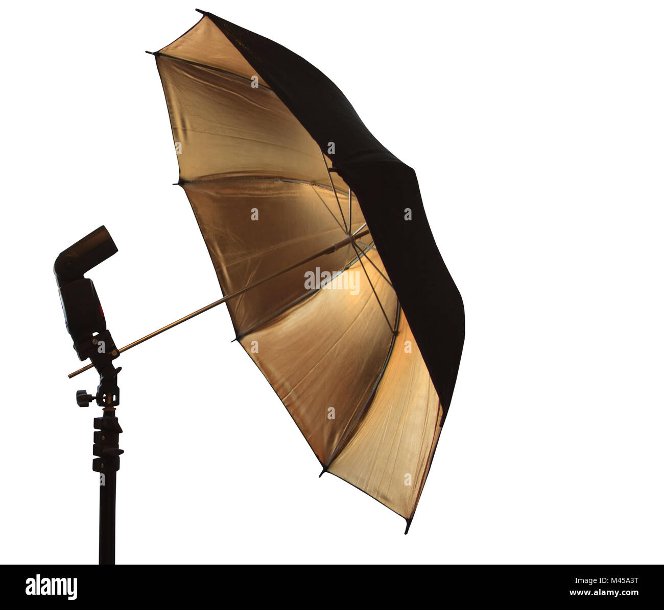 Light stand with flash and umbrella holder Stock Photo