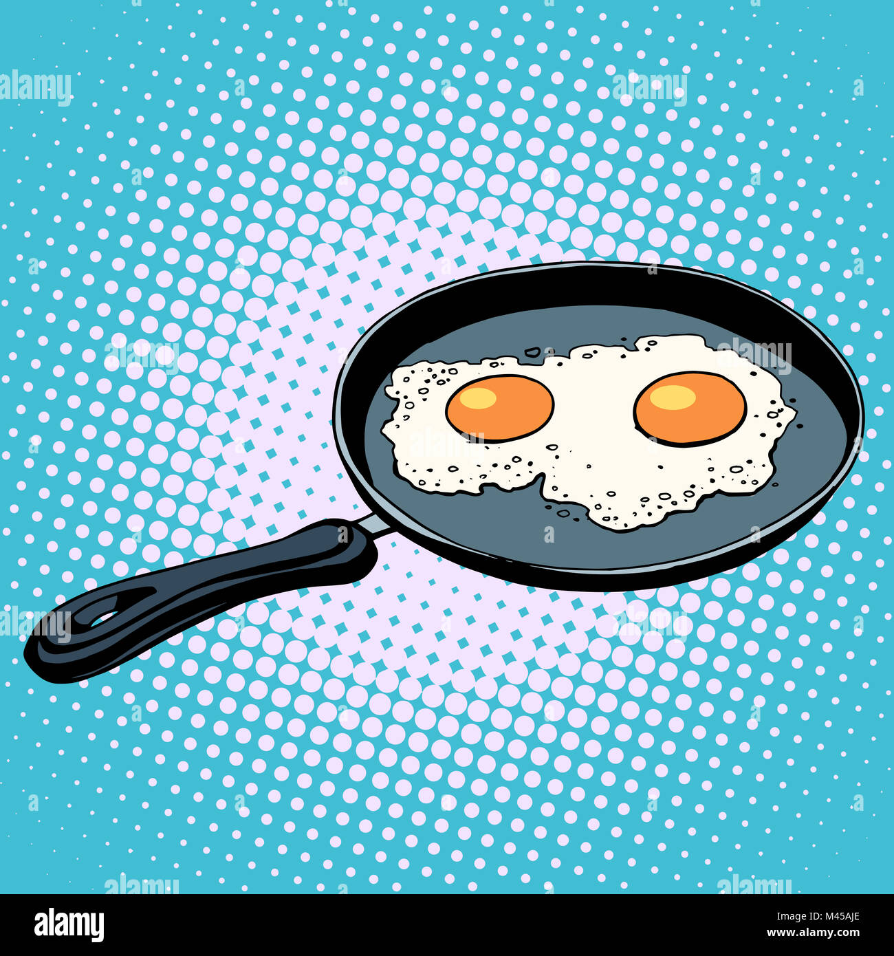 Frying pan with fried eggs finished dish Stock Photo