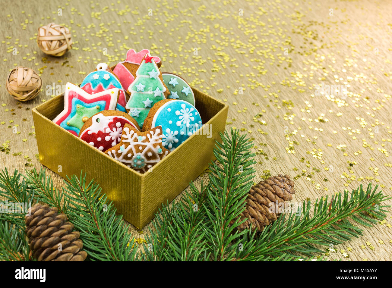 colorful cookies in gift box Stock Photo