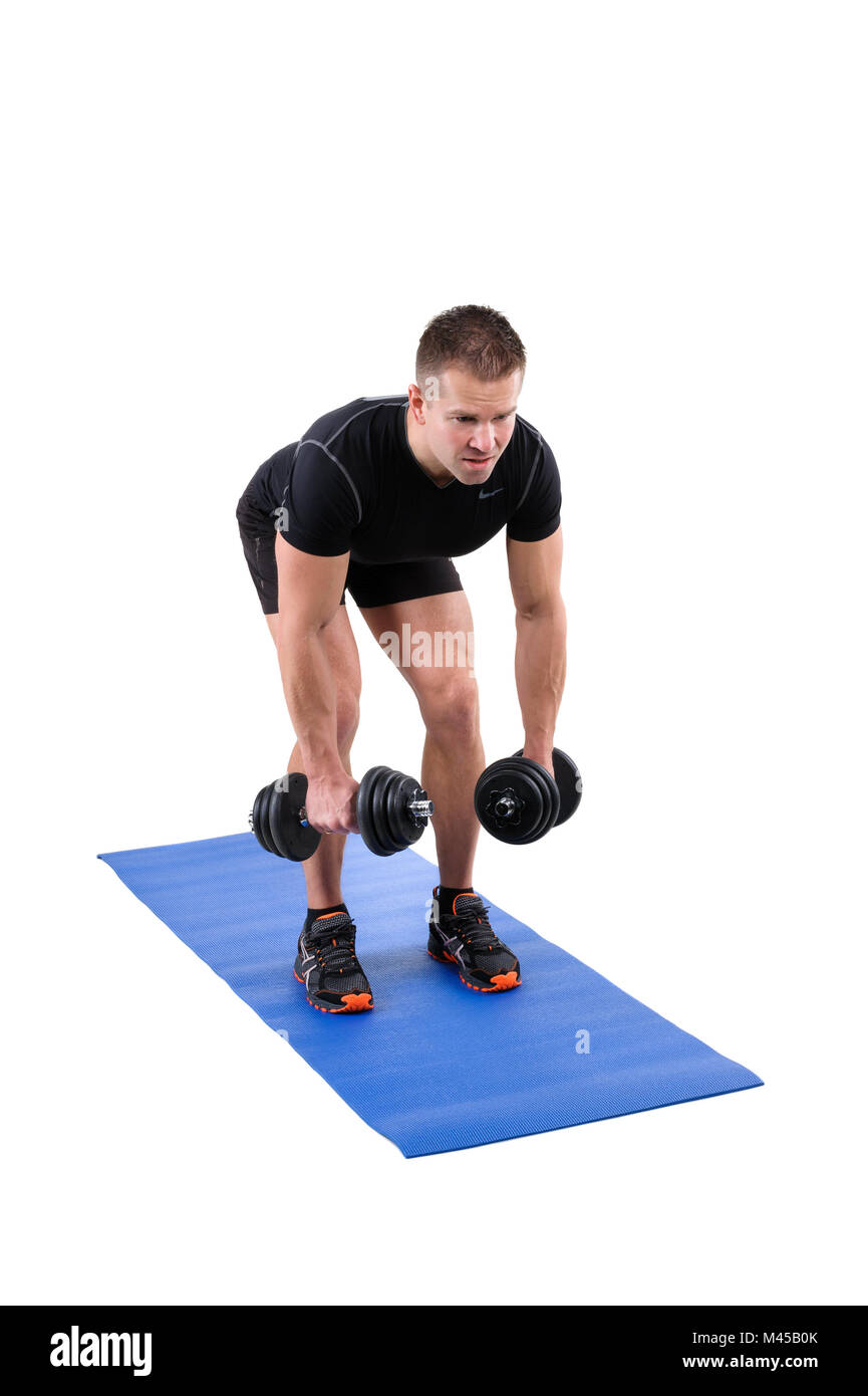 Standing Bent Over Dumbbell Reverse Fly Workout Stock Photo