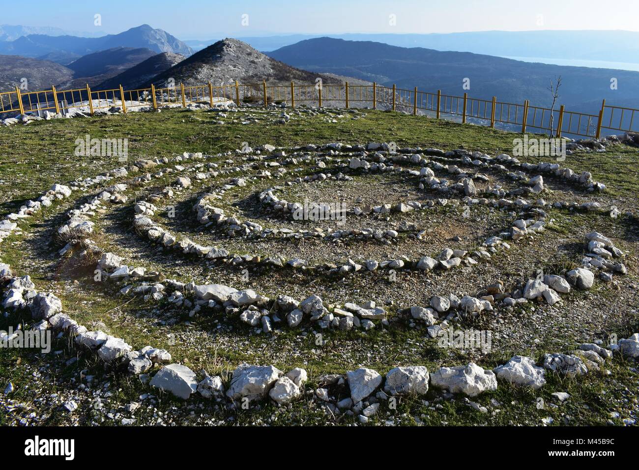 Field full of healing stones. Stone circle at the mountain Stock Photo