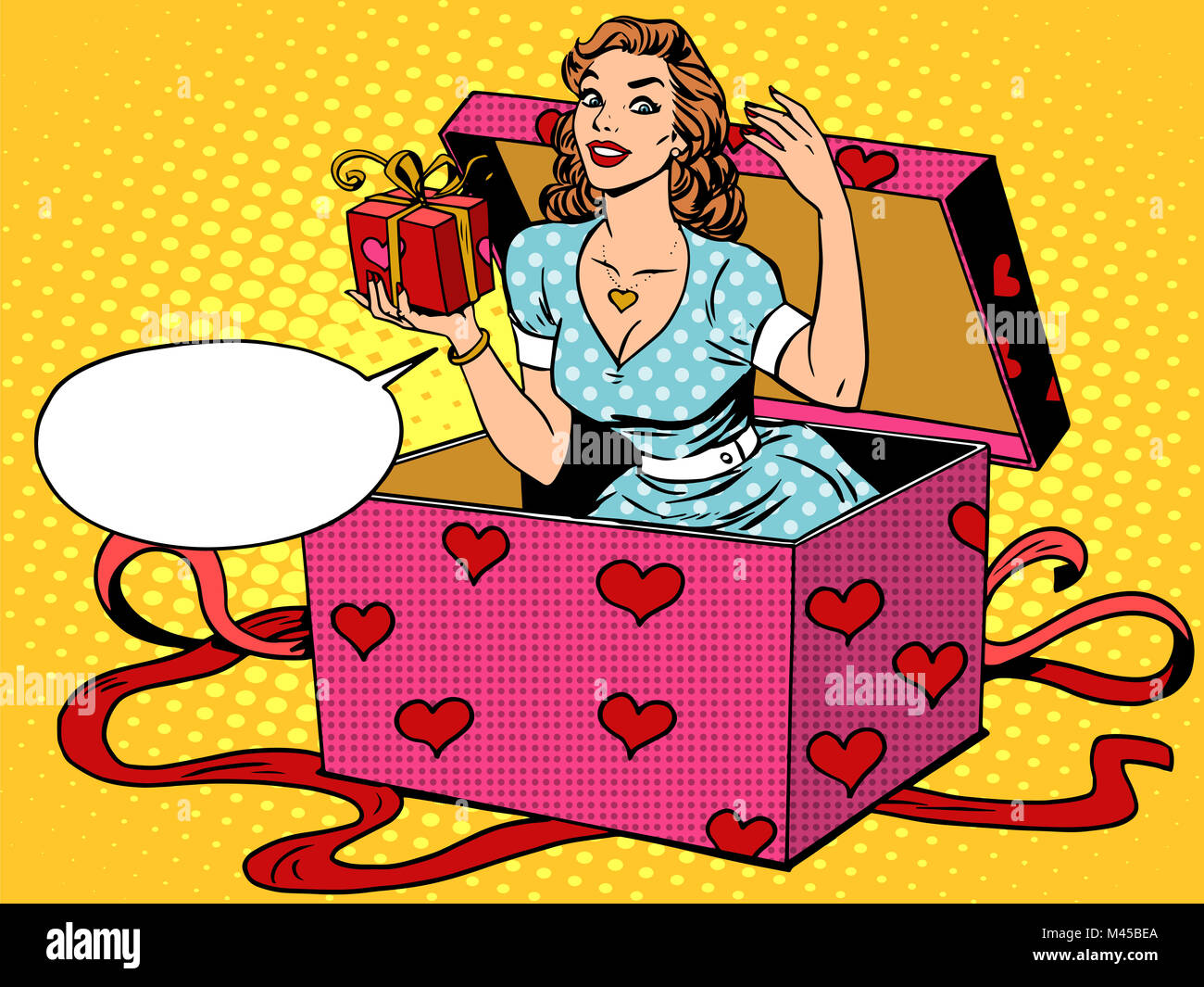 Valentine girl love romantic wedding surprise box Stock Photo