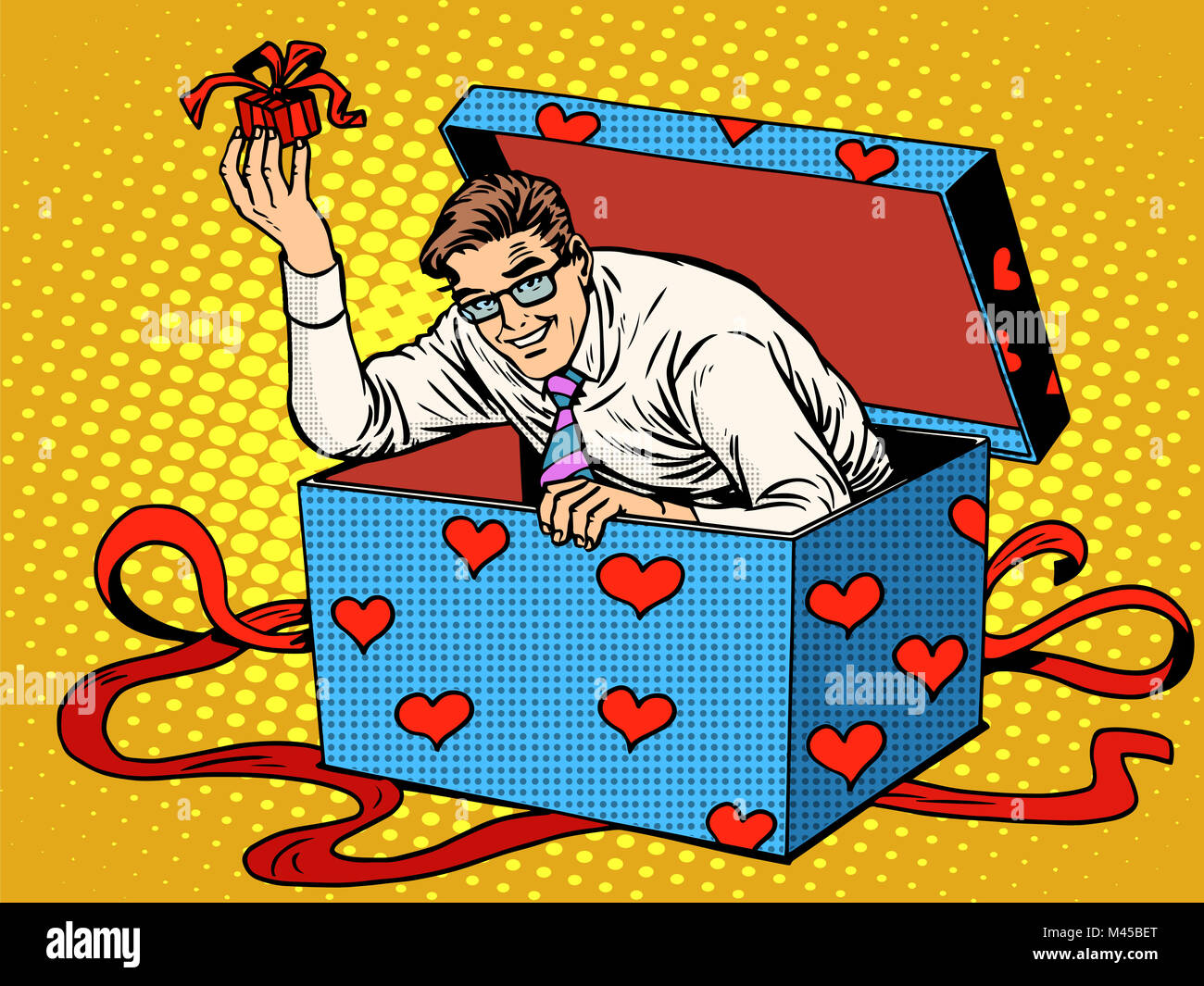 Man Valentine day surprise box love gift Stock Photo