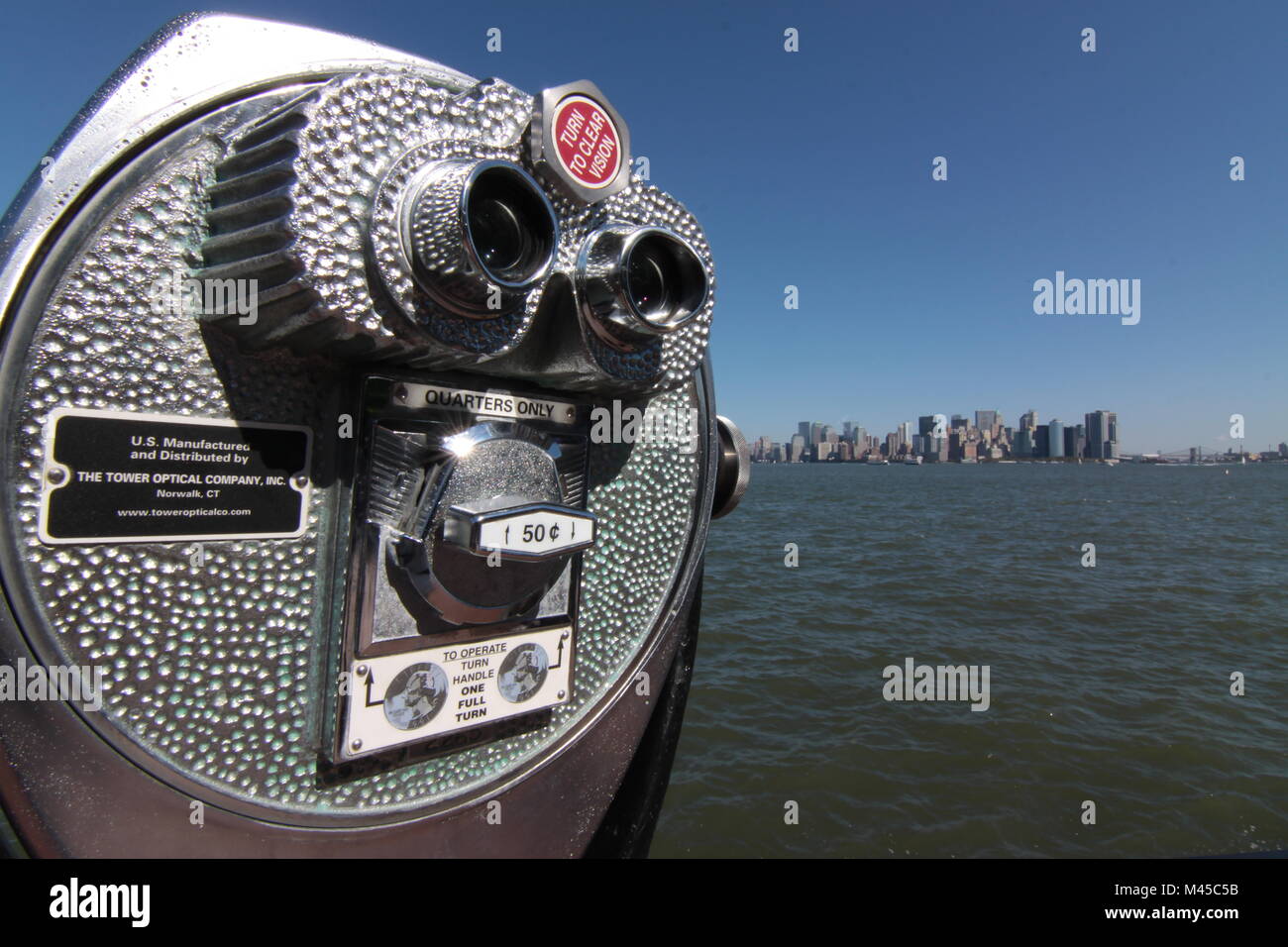 A very nice binocular at the Ellis Island, New York, USA to help people see things around the island and see New York from city from a distance. Stock Photo