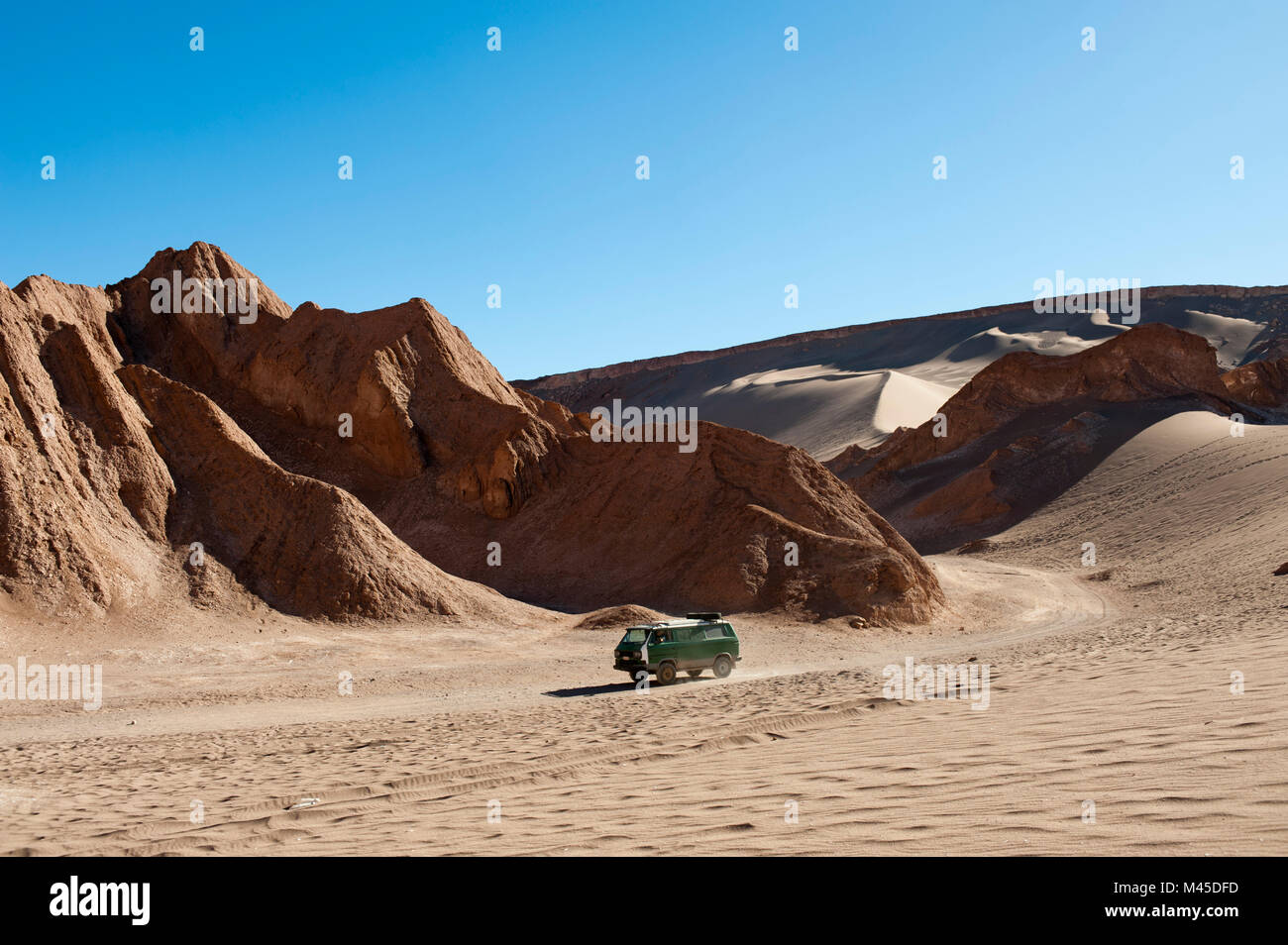 Truck on Valle de la Luna (Valley of the Moon), Atacama Desert, Chile Stock Photo
