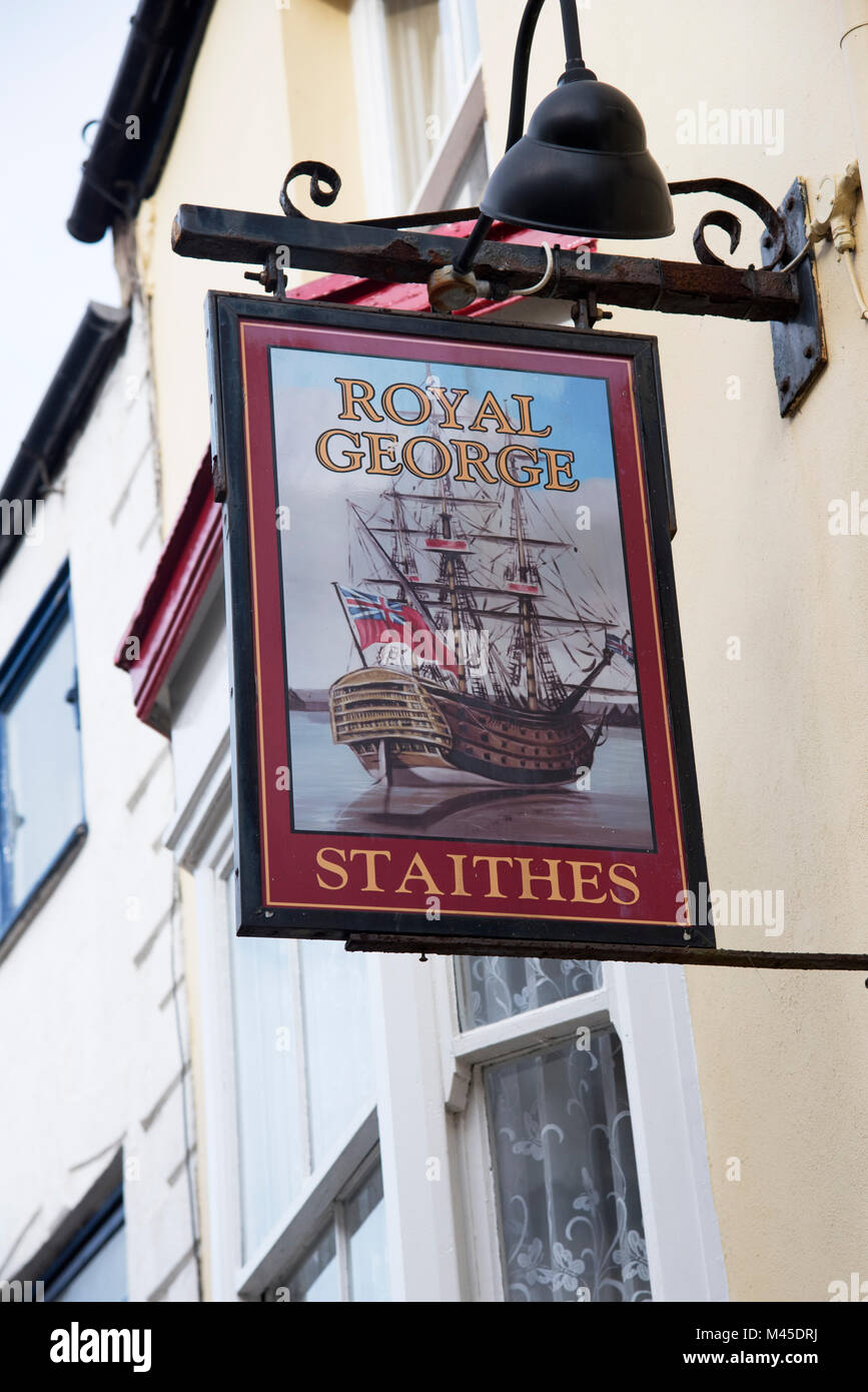 Royal George Pub sign Staithes Stock Photo