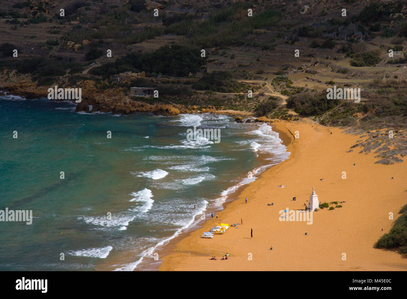 The most beautiful beach of Gozo seen from above. Stock Photo