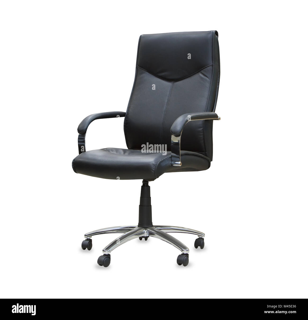 The office chair from black leather. Isolated Stock Photo Alamy
