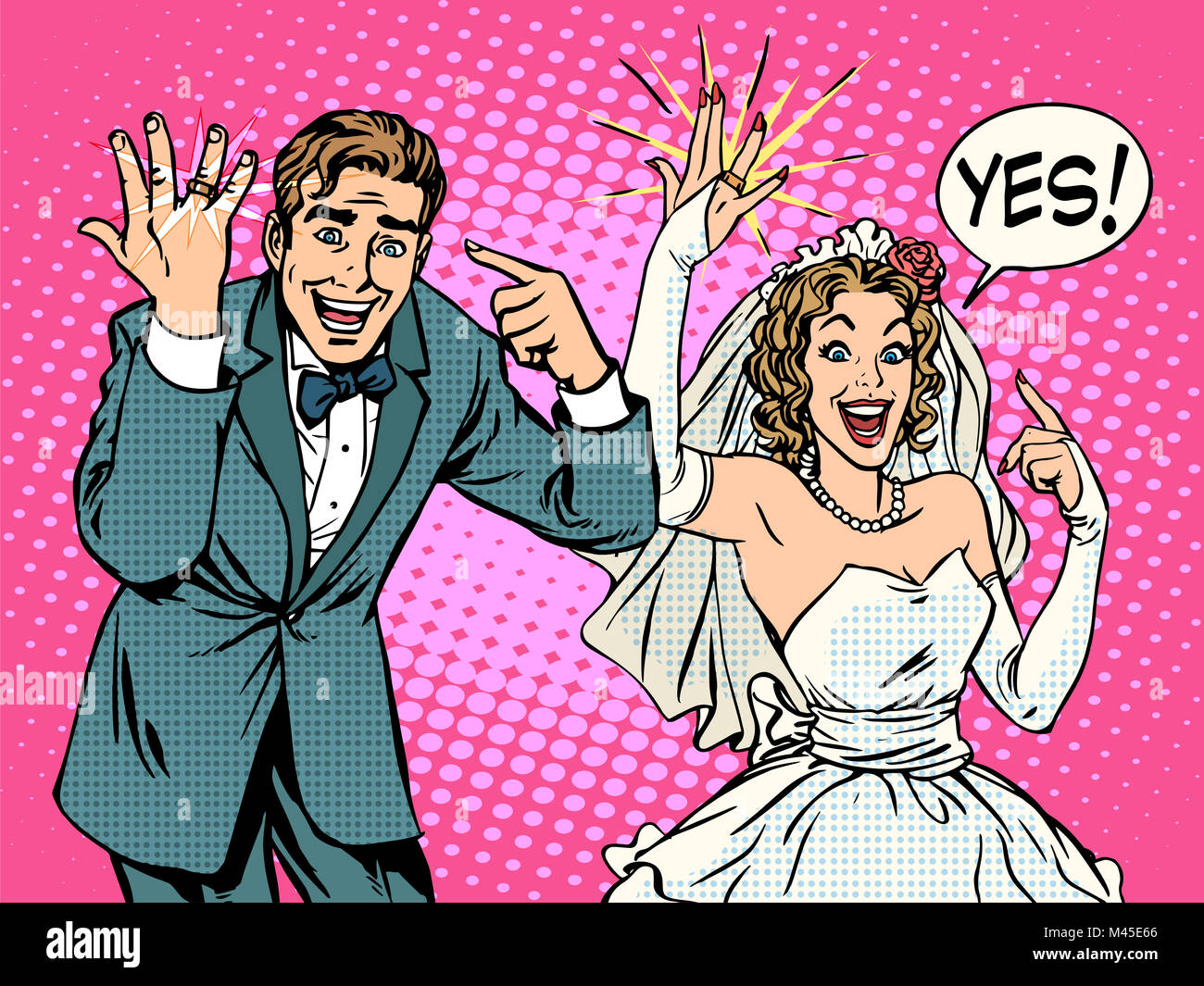 Happy bride and groom with wedding rings Stock Photo - Alamy