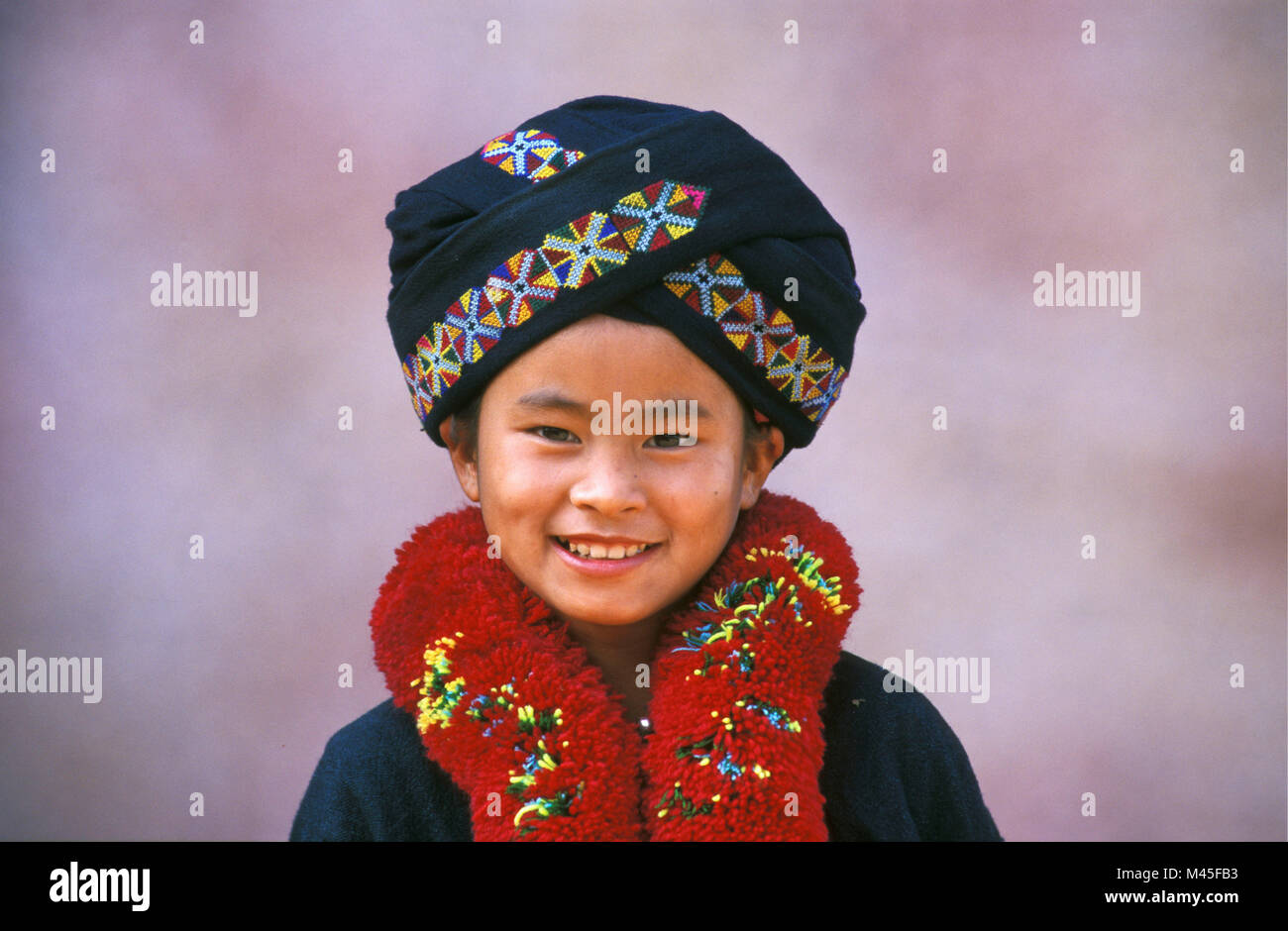 Laos. Luang Namtha (near Muang Sing). Girl from Yao hill tribe (Mien tribe). Portrait. Stock Photo