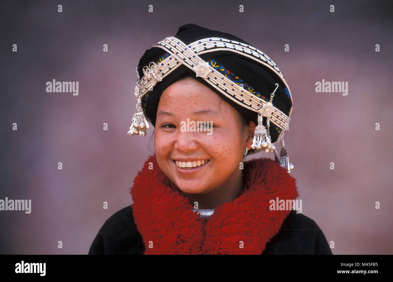 Laos. Luang Namtha (near Muang Sing). Girl from Yao hill tribe (Mien tribe). Portrait. Stock Photo
