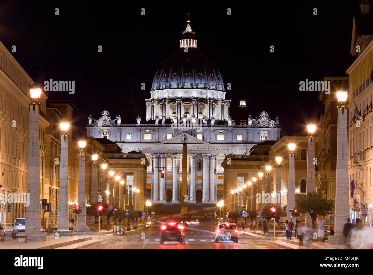 Vatican City. St. Peter#39;s Basilica at night. Stock Photo