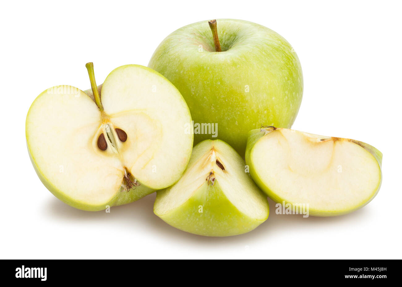 sliced green apples path isolated Stock Photo