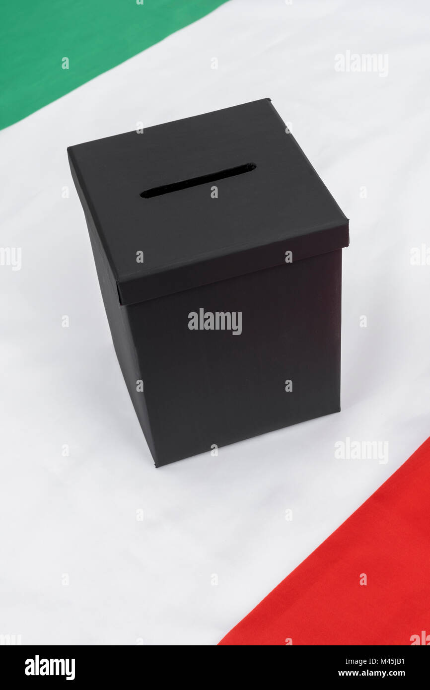 Black ballot box on Italian flag as metaphor for Italian general