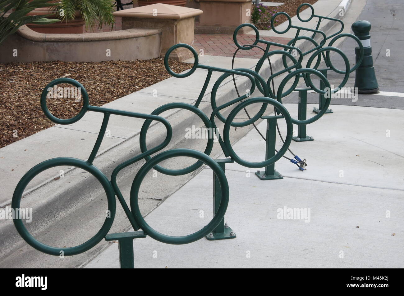 Cycle racks add to the street furniture on Coronado Island, San Diego Stock Photo