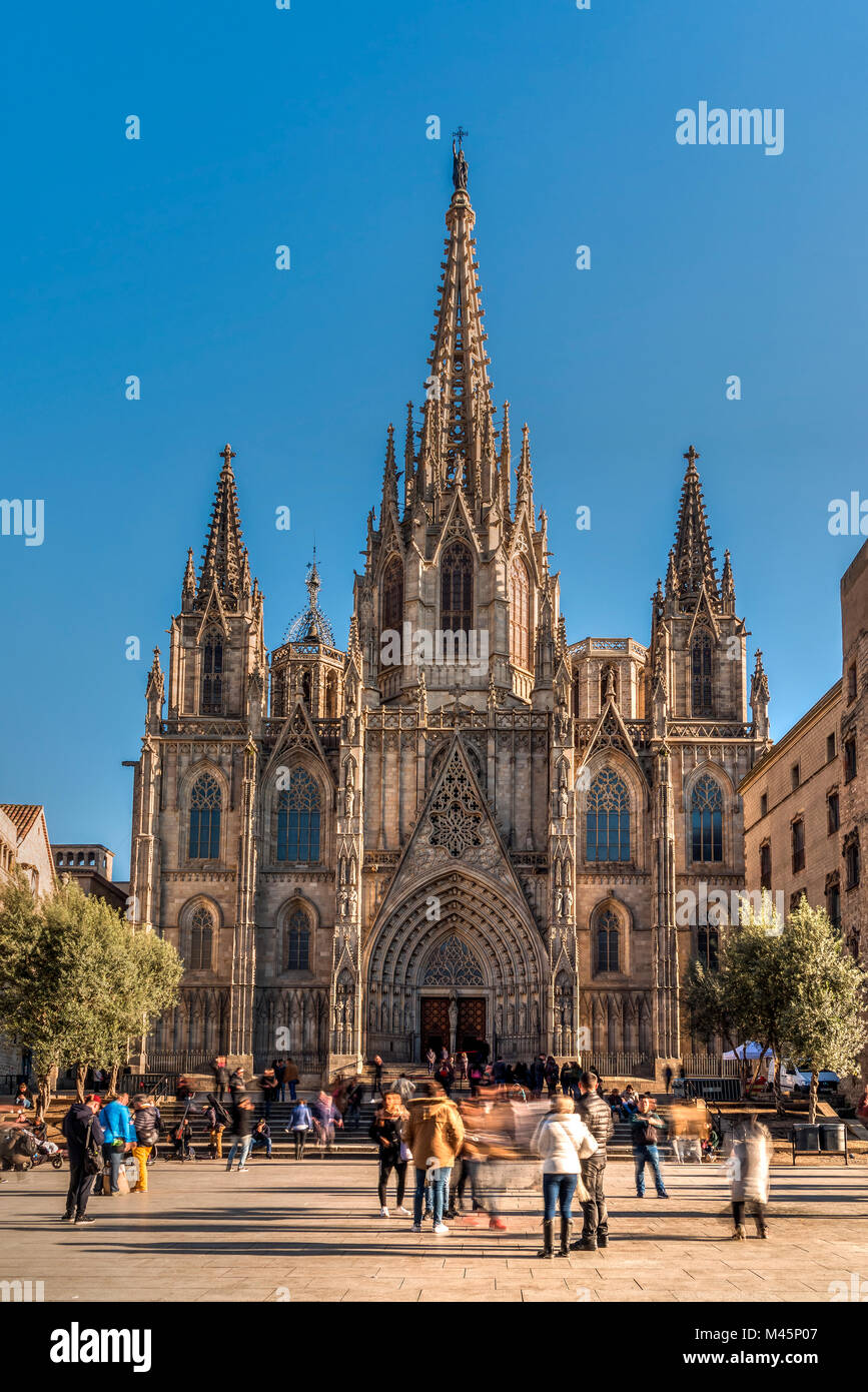 Cathedral of the Holy Cross and Saint Eulalia, Barcelona, Catalonia, Spain Stock Photo