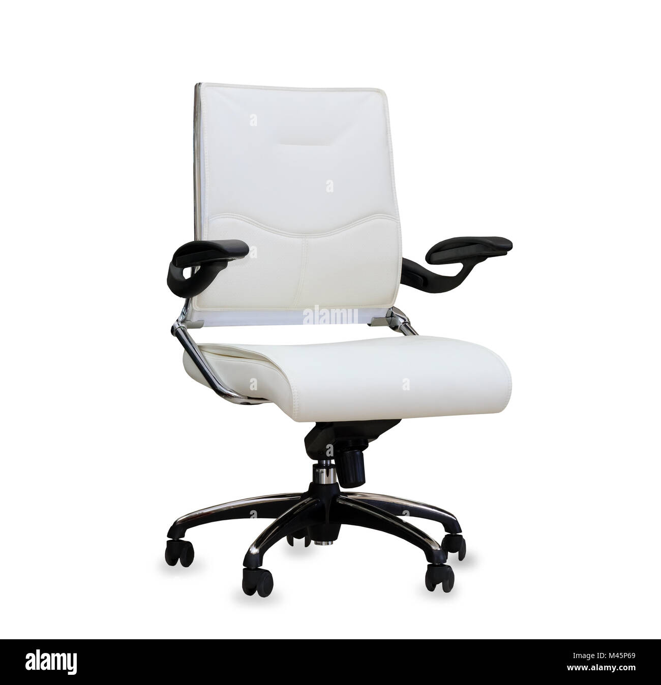 The office chair from white leather. Isolated Stock Photo