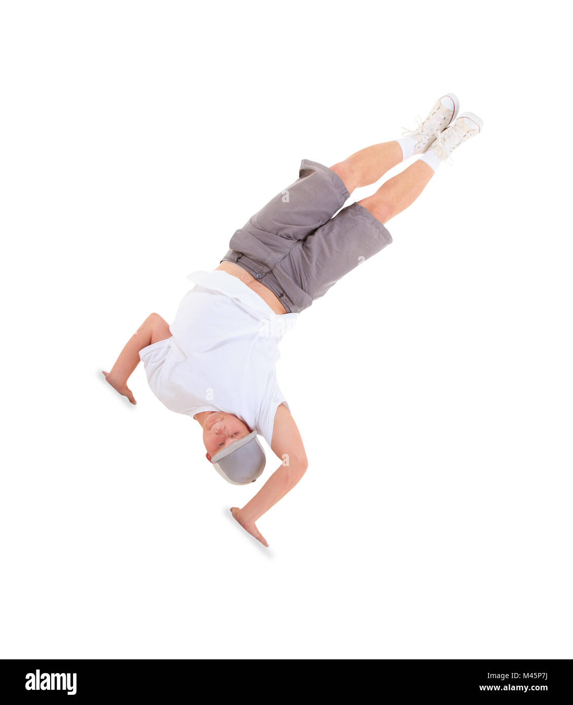 Teenager dancing break dance in action Stock Photo