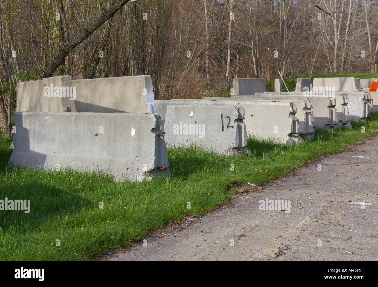 Concrete Barriers Used In Highway And Building Construction Stock Photo