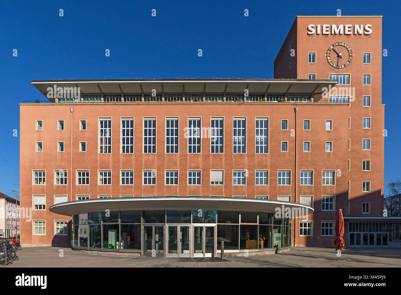 Office building of the Siemens company,also called Himbeerpalast,Berlin style,built 1948-1953,Erlangen,Middle Franconia Stock Photo