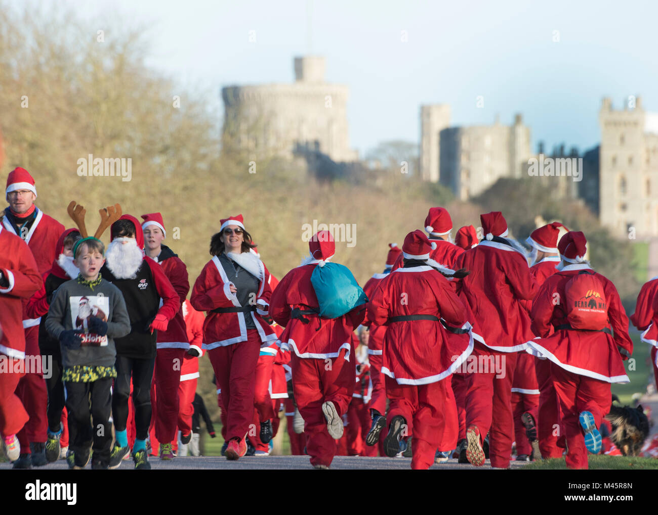 Charity fundraising Windsor Santa Dash 2017 raising funds for the Alexander Devine childrens hospice. 26.11.17 Stock Photo