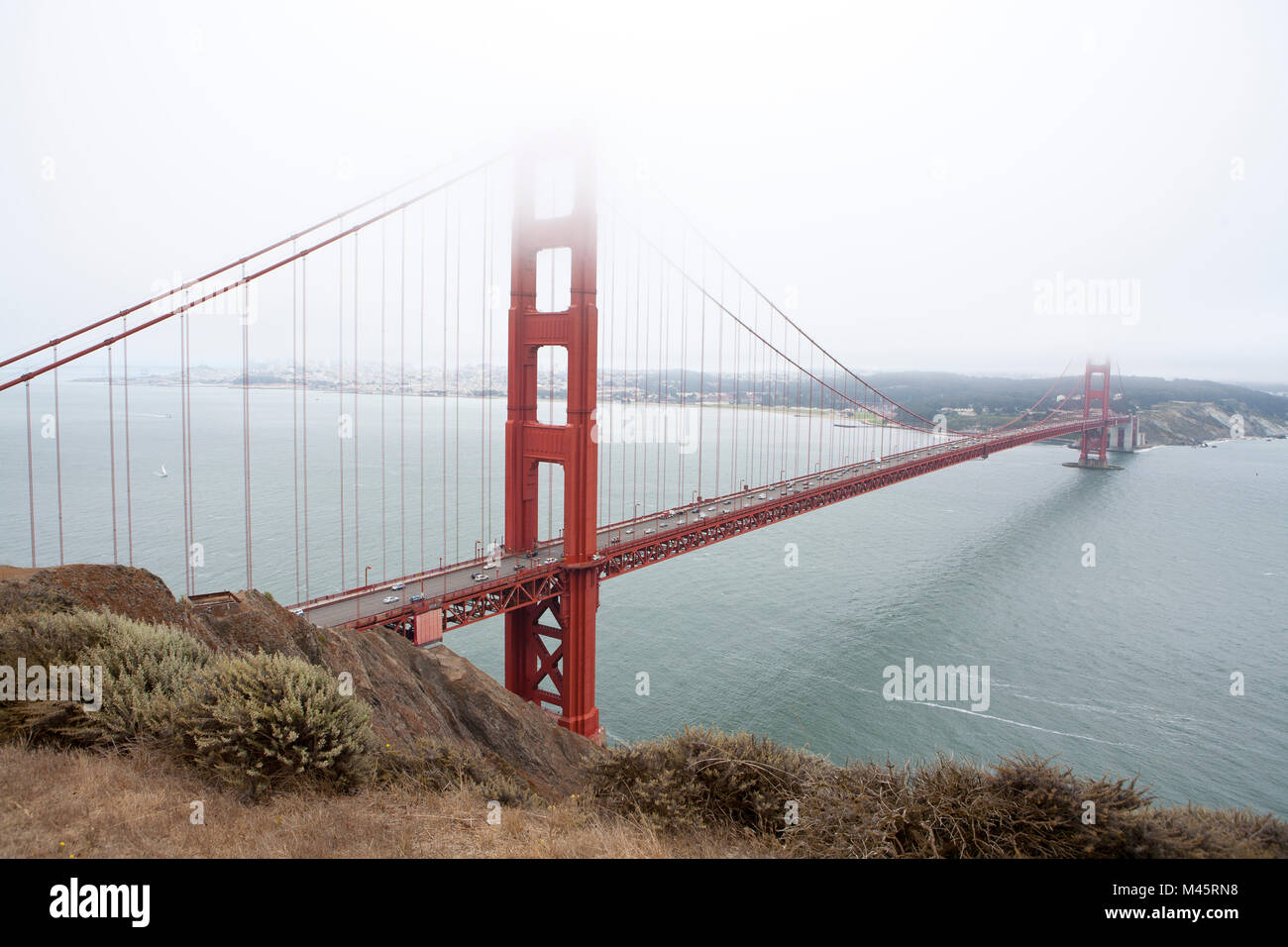 Golden gate bridge San Francisco on a foggy day Stock Photo
