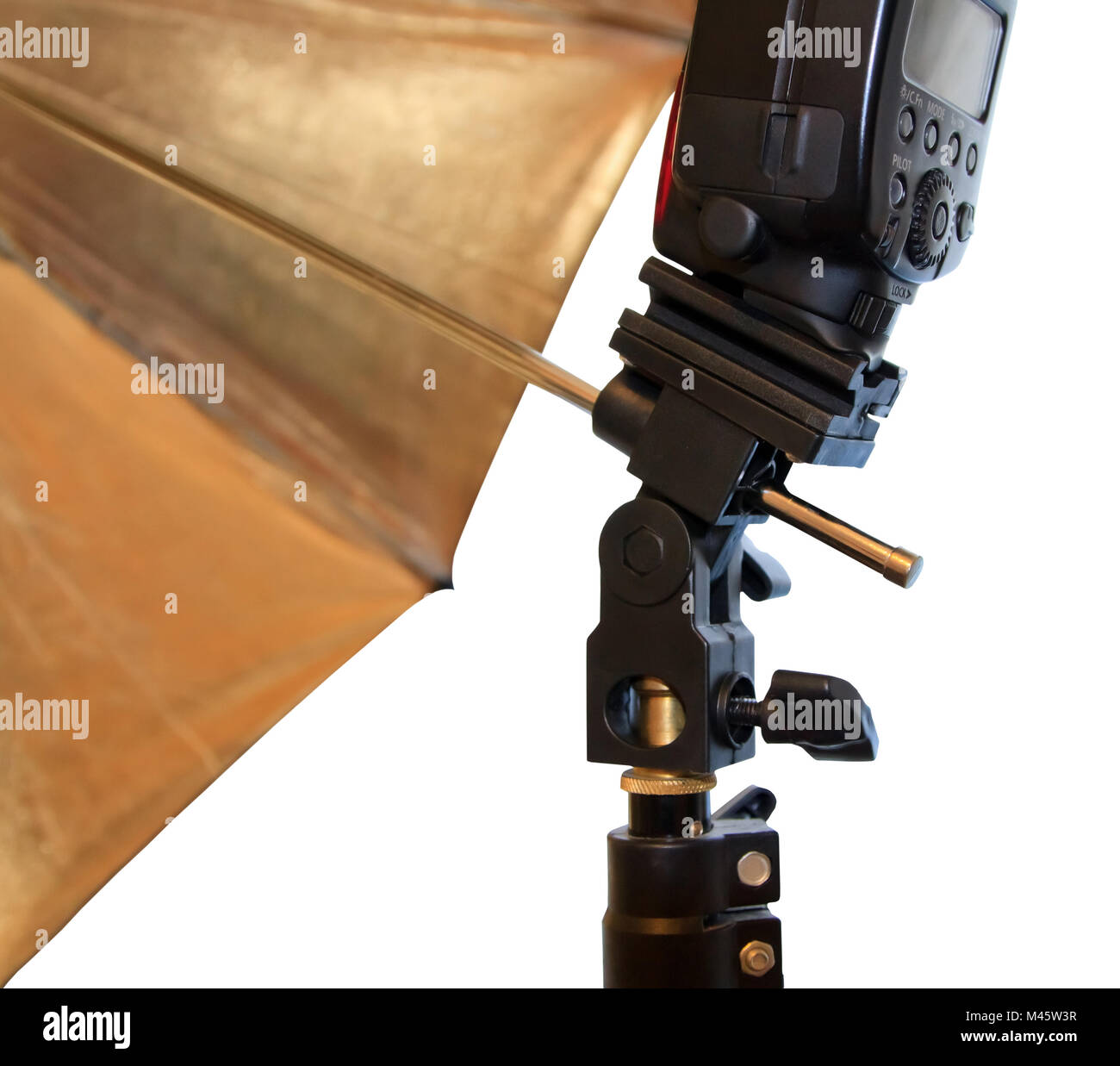 Light stand with flash and umbrella holder close up Stock Photo Alamy