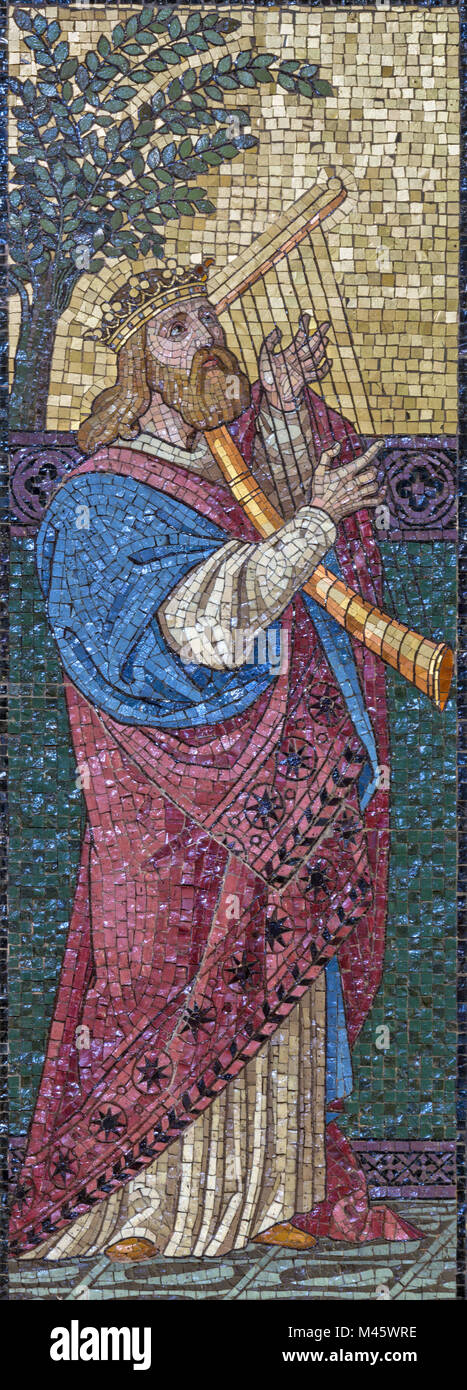 LONDON, GREAT BRITAIN - SEPTEMBER 17, 2017: The mosaic of king David in church St. Barnabas by Bodley and Garner (end of 19. cent.). Stock Photo