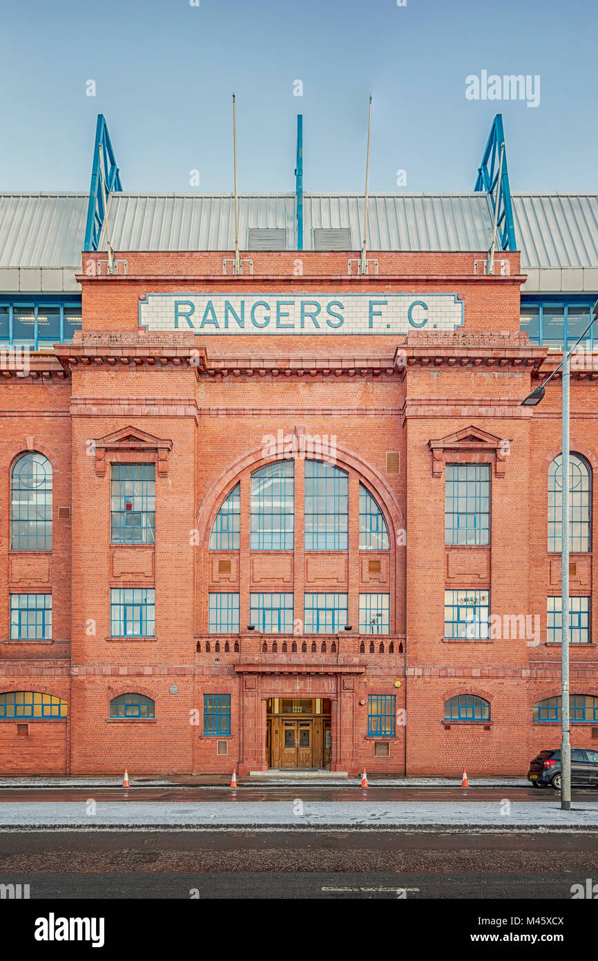 GLASGOW, SCOTLAND - JANUARY 17, 2018: A view of the world famous Ibrox stadium which is home to Rangers football club. Stock Photo