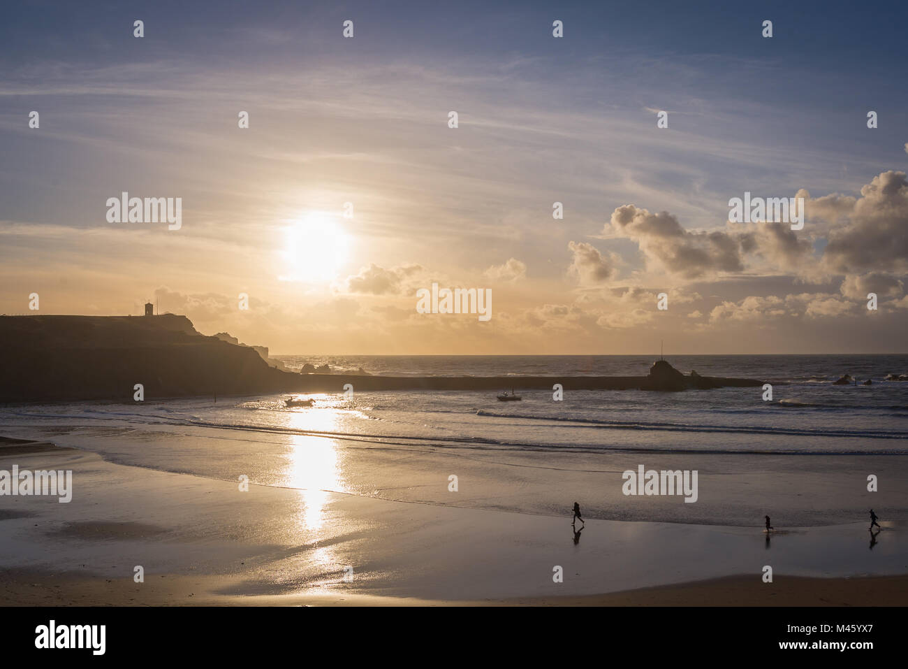 Sunset above Summerleaze beach in Bude, Cornwall Stock Photo