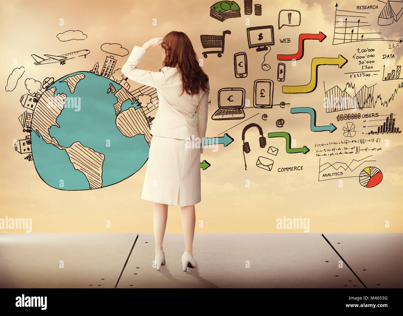 Composite image of rear view of businesswoman looking away Stock Photo ...