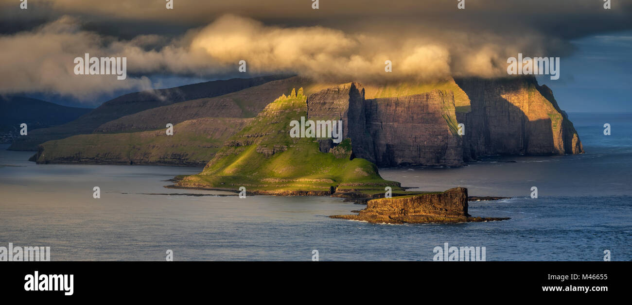 Vagar and Tindholmur islands in sunset, Faroe Islands Stock Photo - Alamy