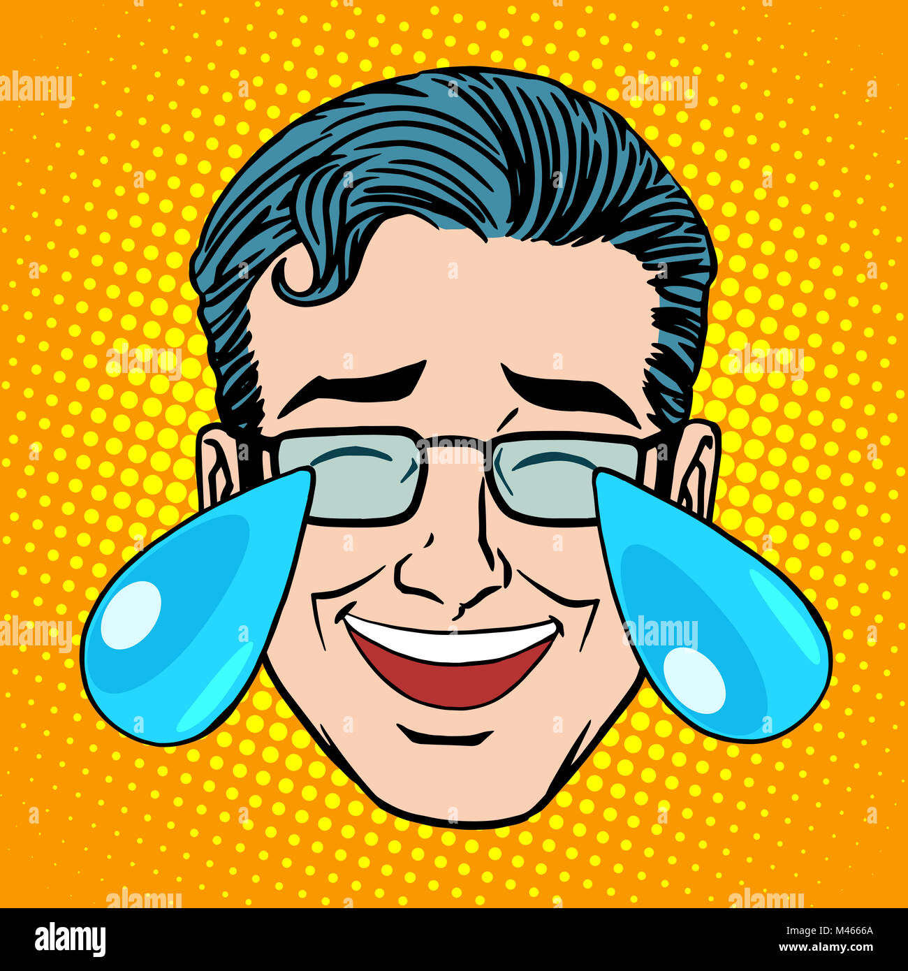 Retro Emoji tears joy man face Stock Photo