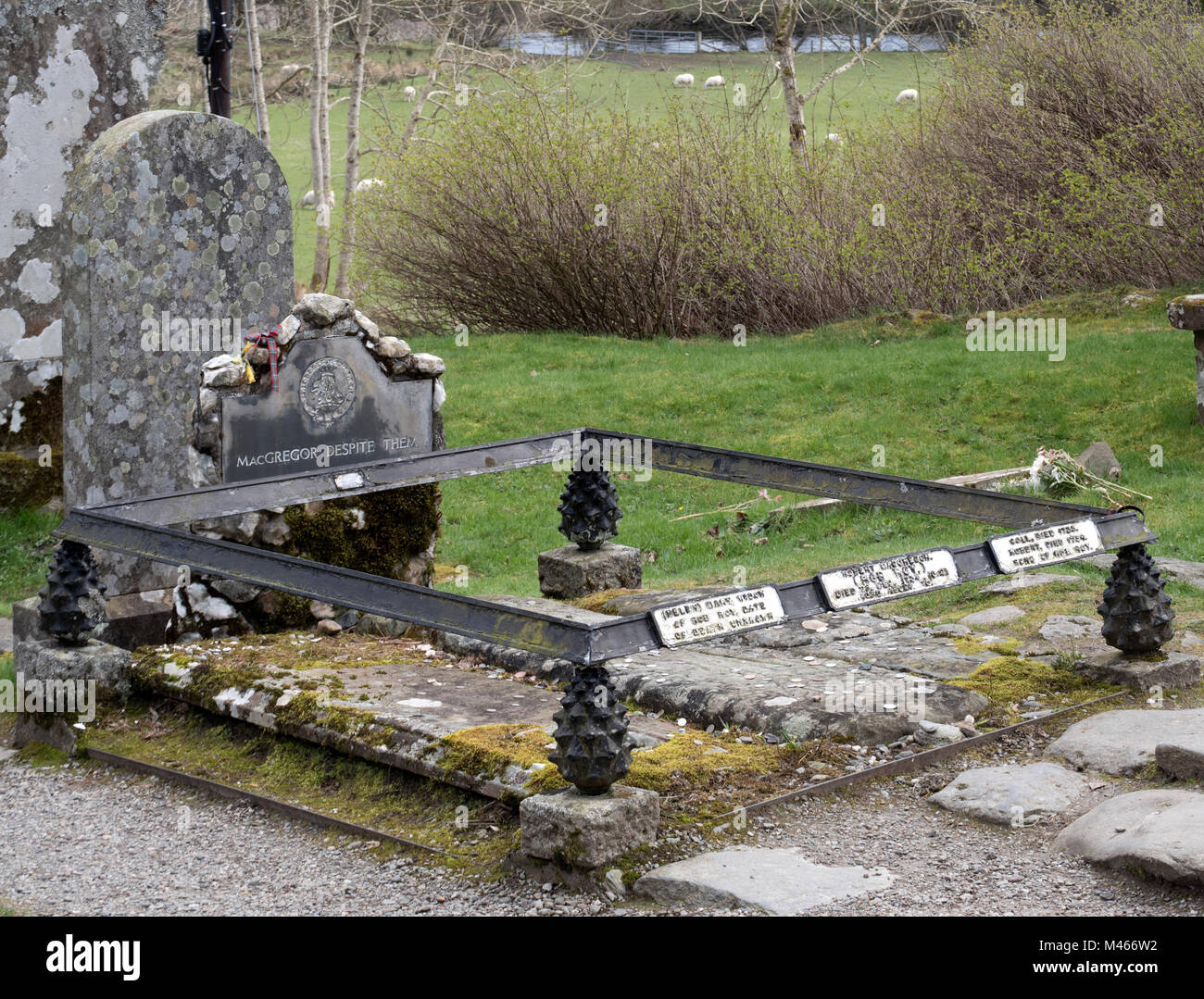 The grave of Rob Roy McGregor at Balquhidder Church, Balquhidder, Strathyre, Scotland, UK Stock Photo