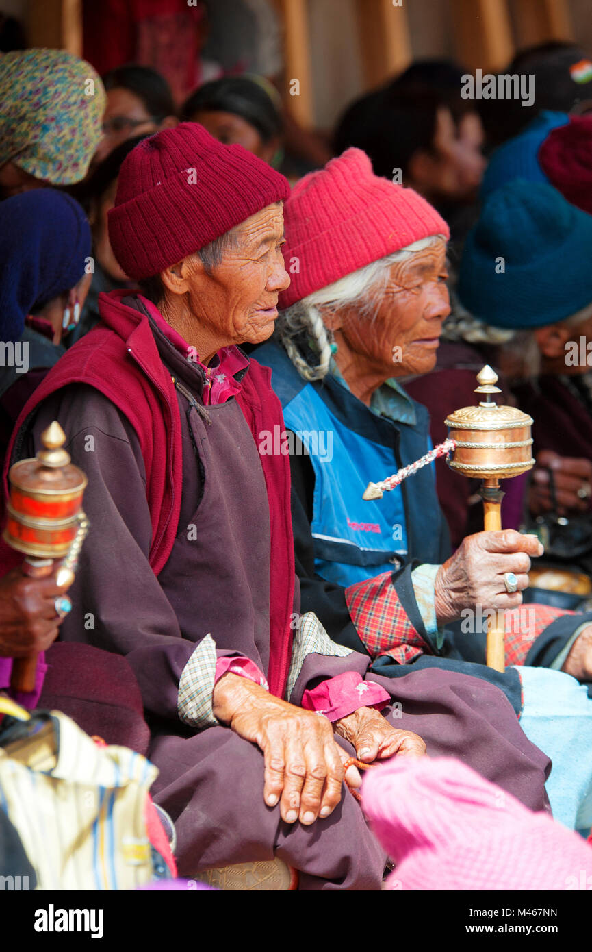 Buddhists and common people during religious festival. Lamayuru gompa