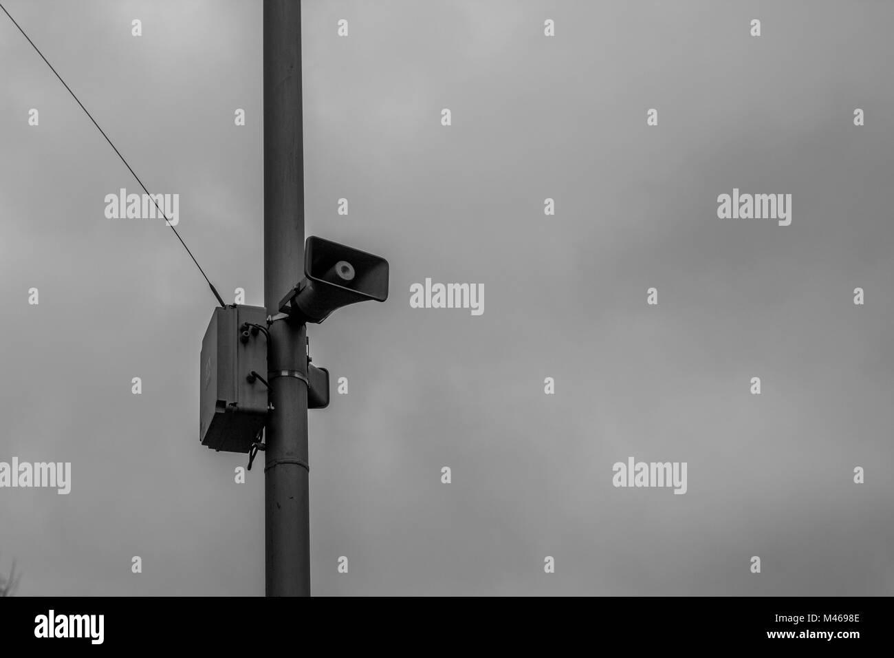 Loudspeaker in Overcast Weather Black and White Stock Photo