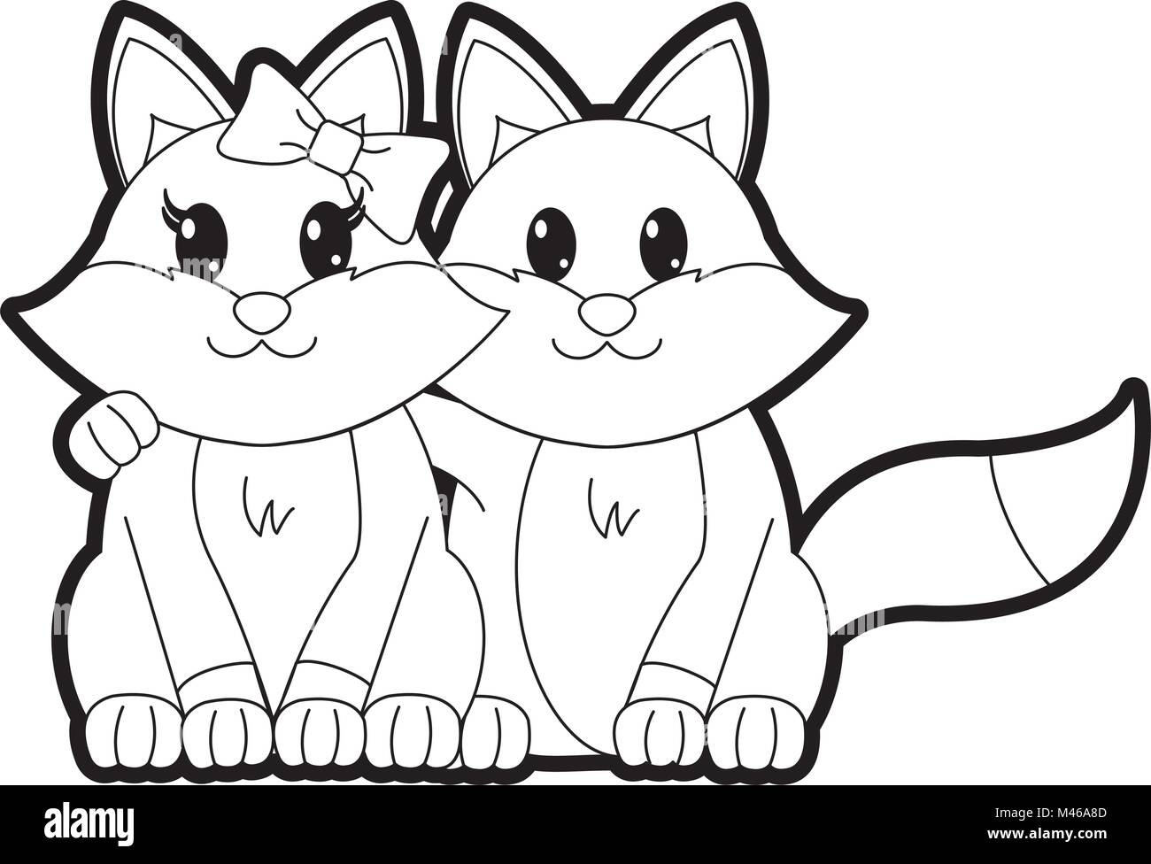 outline fox couple cute animal together Stock Vector Image & Art - Alamy