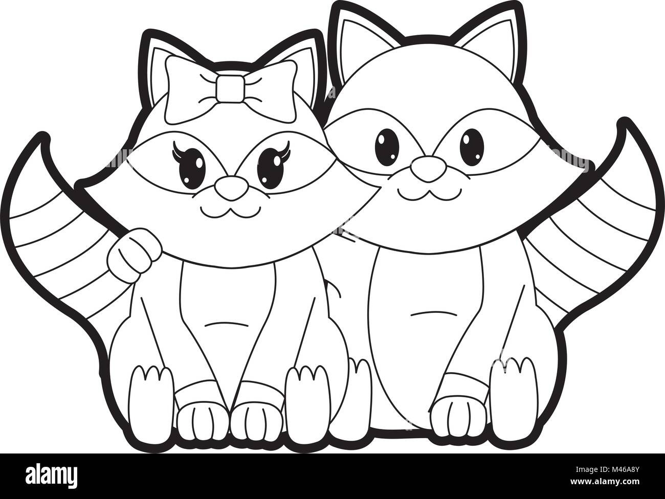 outline raccoon couple cute animal together Stock Vector Image & Art ...
