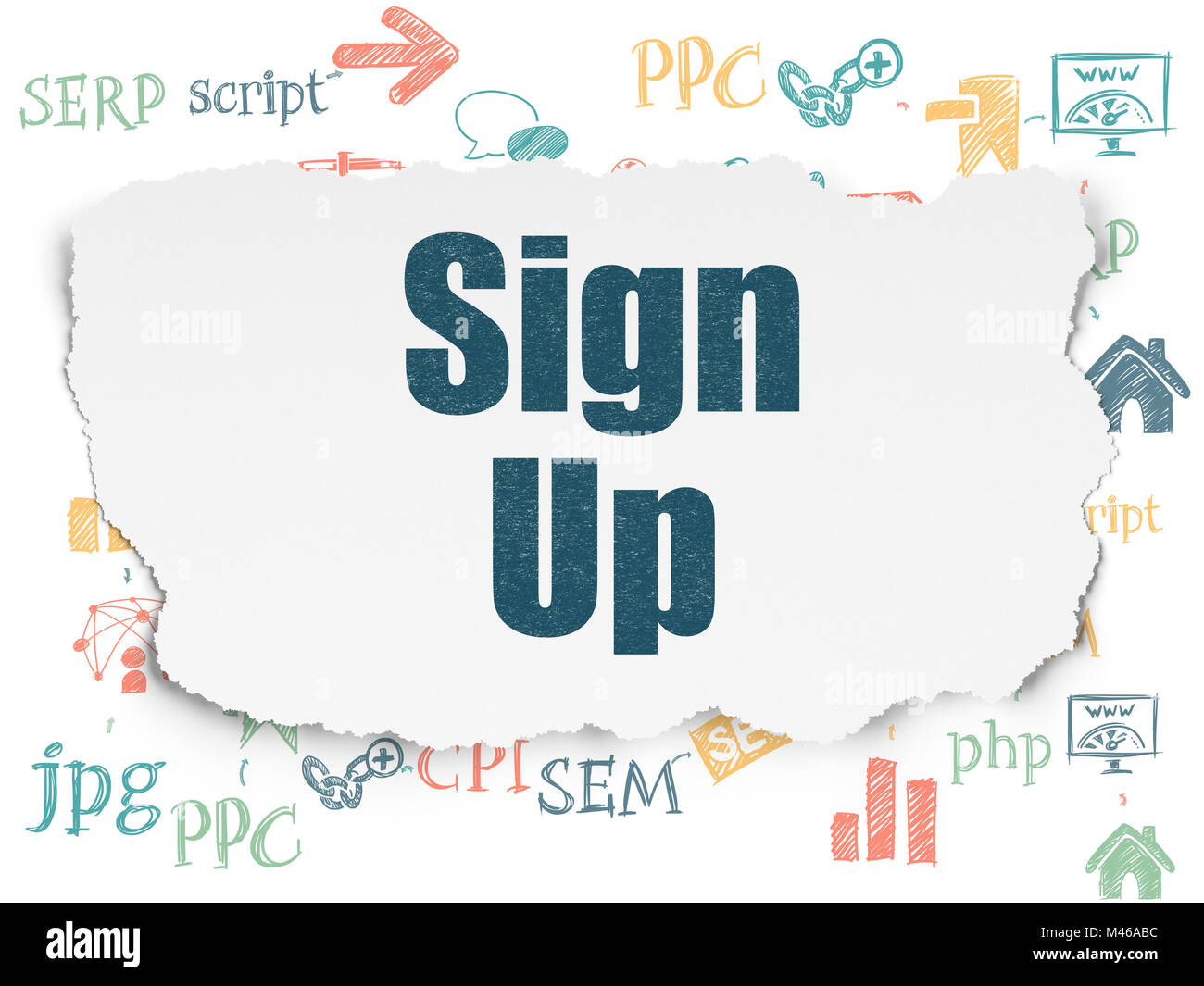 Web design concept: Sign Up on Torn Paper background Stock Photo