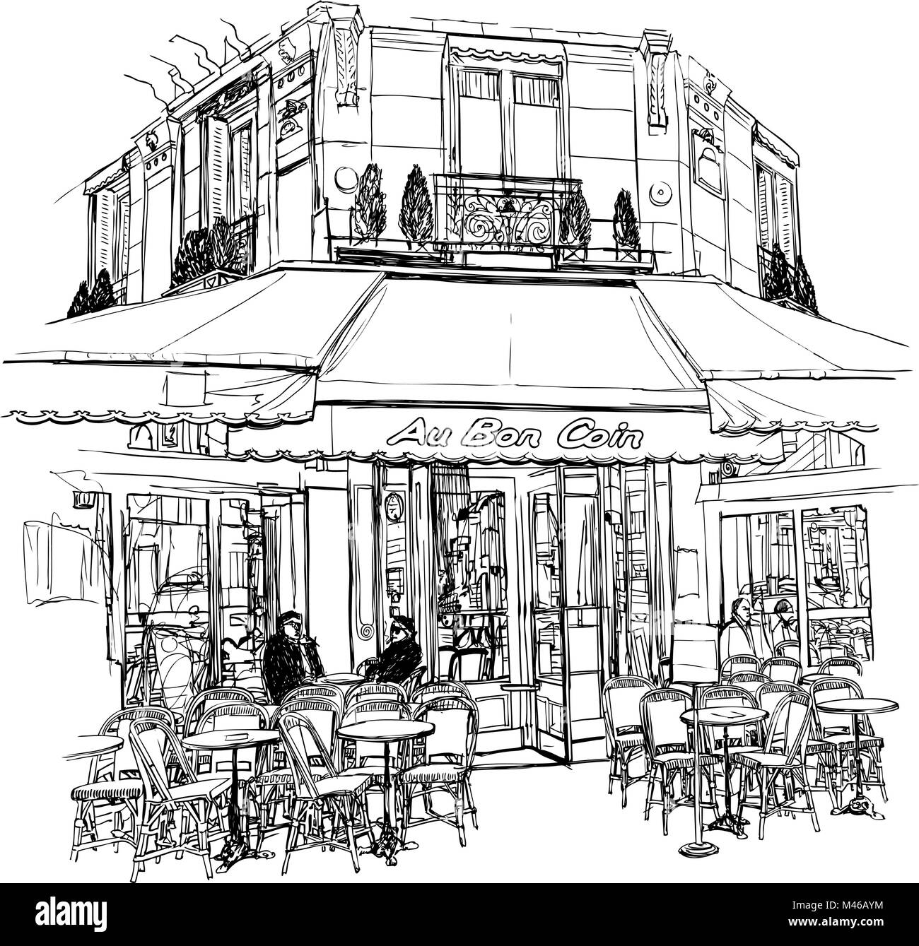 Vector illustration of an old cafe in Paris Stock Vector