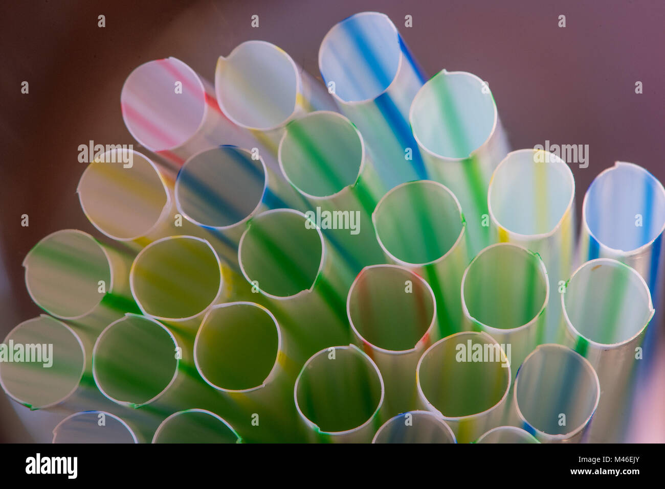 A collection of plastic drinking straws, Lancashire,UK. Stock Photo