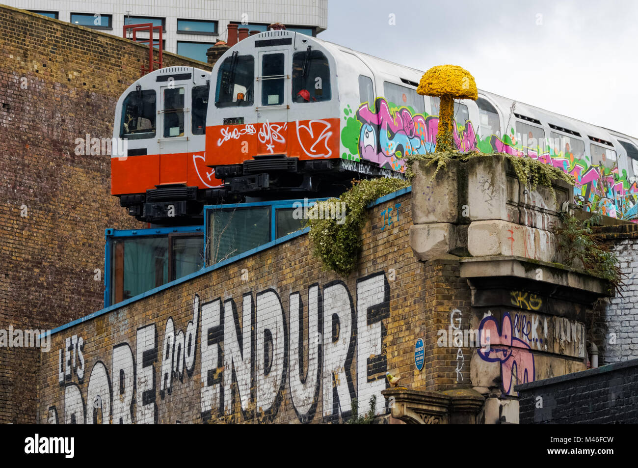 Village Underground with tube carriages in Shoreditch, London England United Kingdom UK Stock Photo